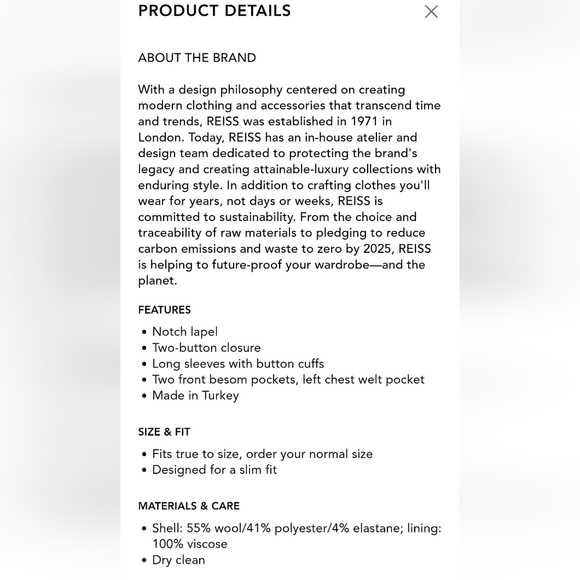 REISS Promise Plain Weave Blazer, Color Black, Size 44 Regular, Retail $475.00US - Picture 8 of 16